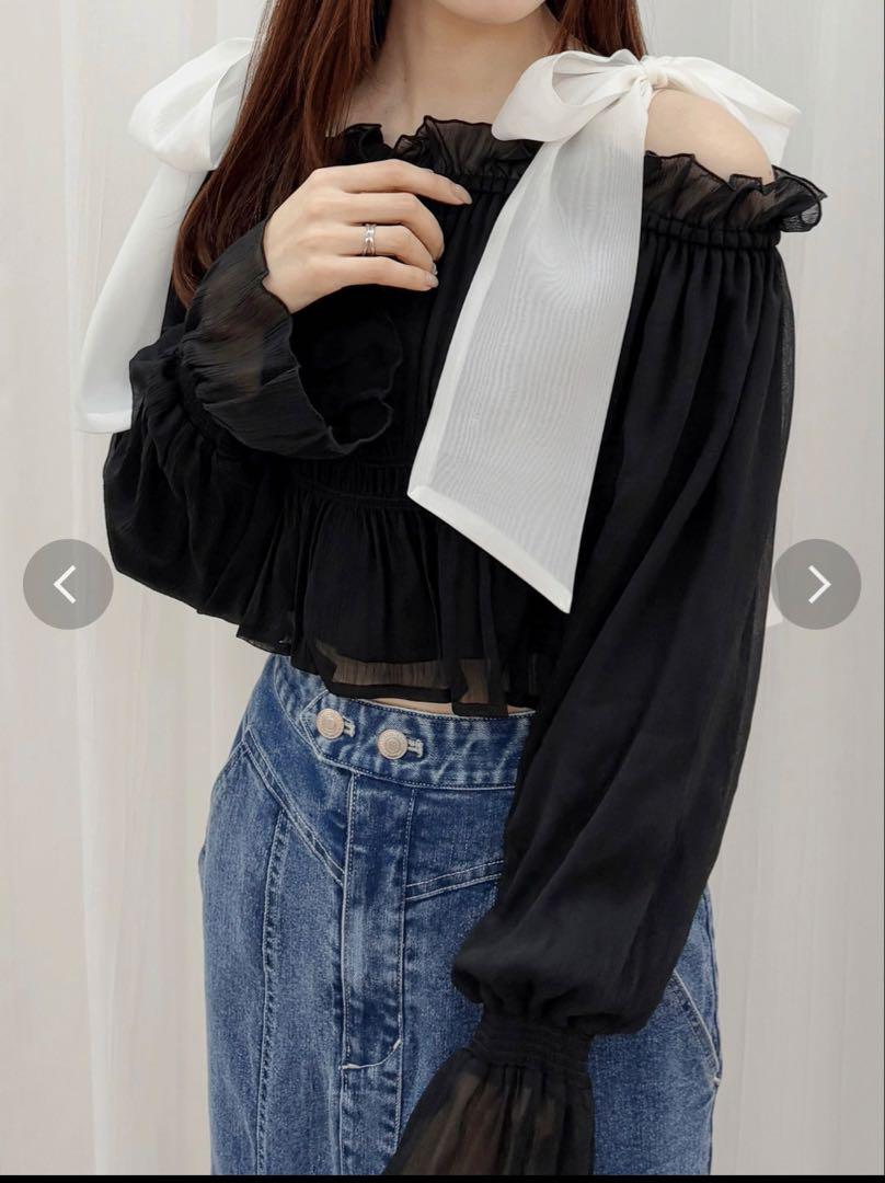 〈新品・美品〉MERCURY DUO ショルダーリボンオフショルブラウス