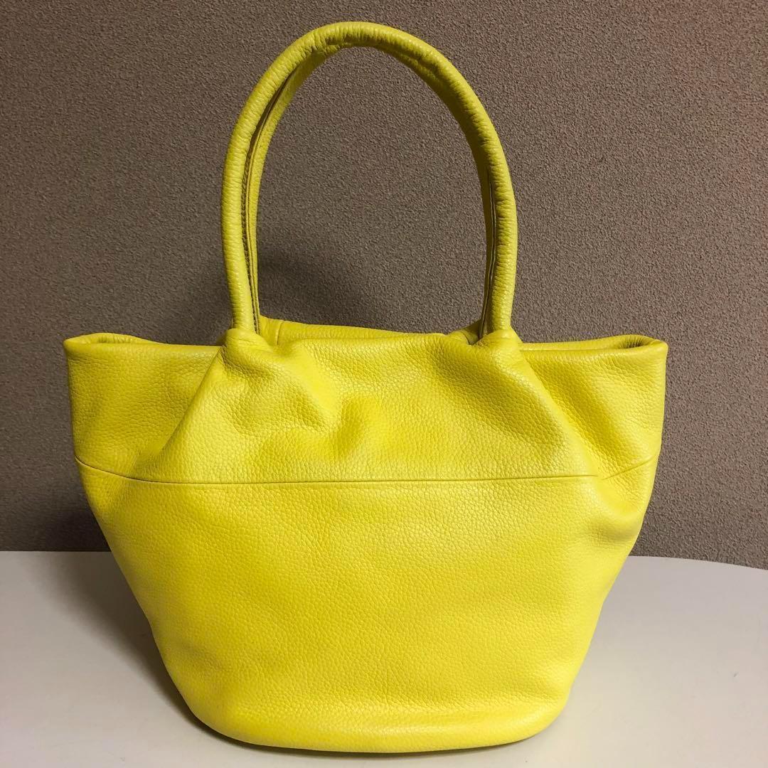 最先端 marmelo 本革 美品 牛革 S ハンドバッグ シボ革 イエロー レモン バッグ