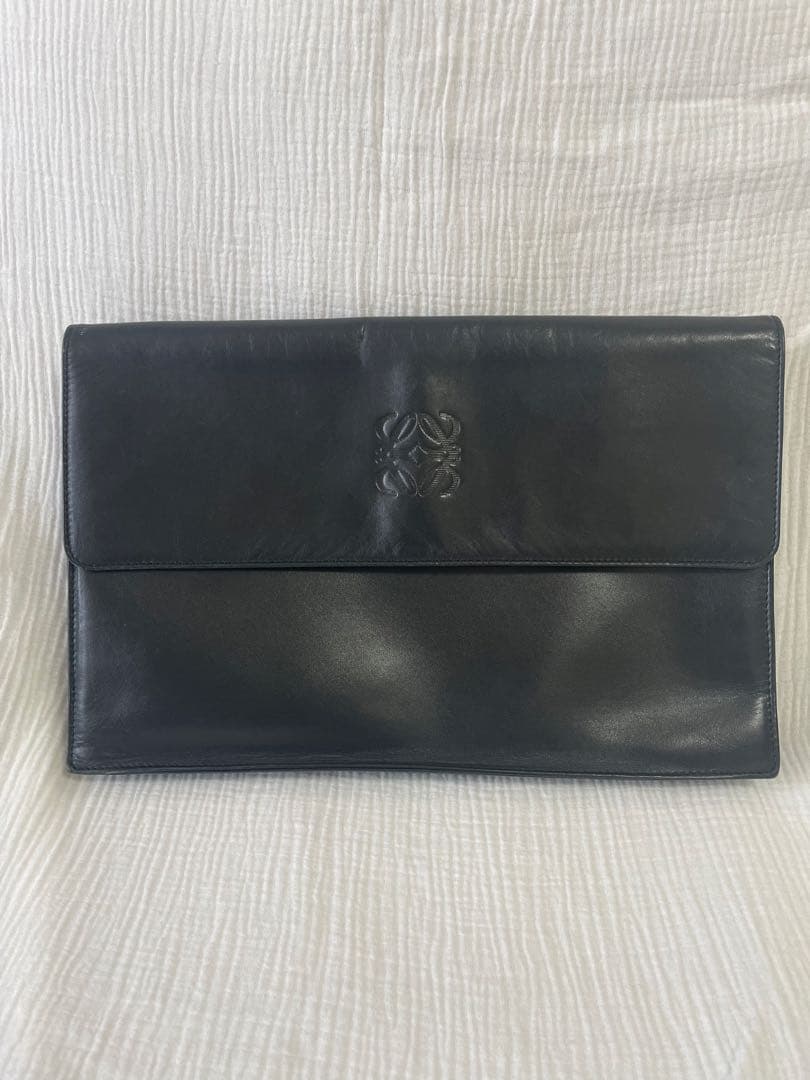 ブラックレザー クラッチバッグ 約37cm x 22cm