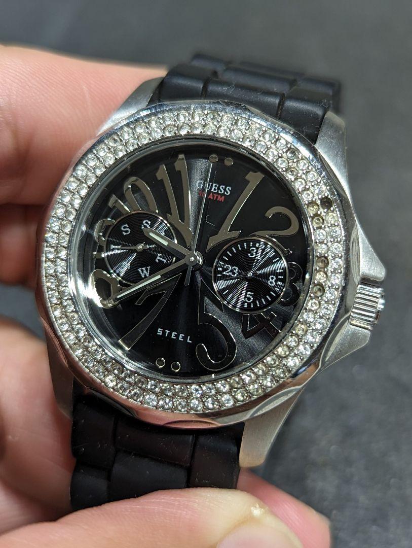 電池交換済み GUESS ゲス 腕時計 シルバー キラキラ ジルコニア