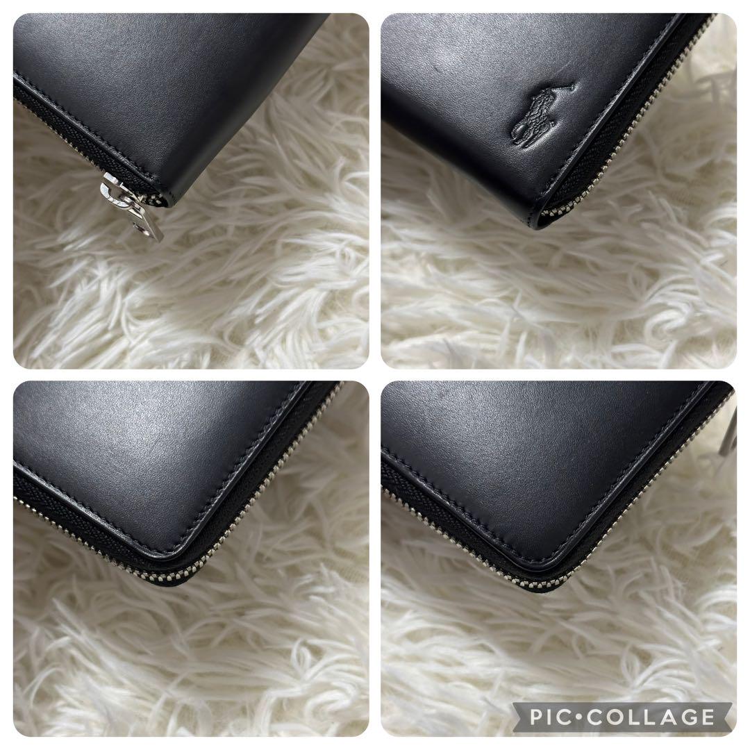 ✨️美品✨️ ポロラルフローレン ラウンドジップ 長財布 型押し レザー 黒