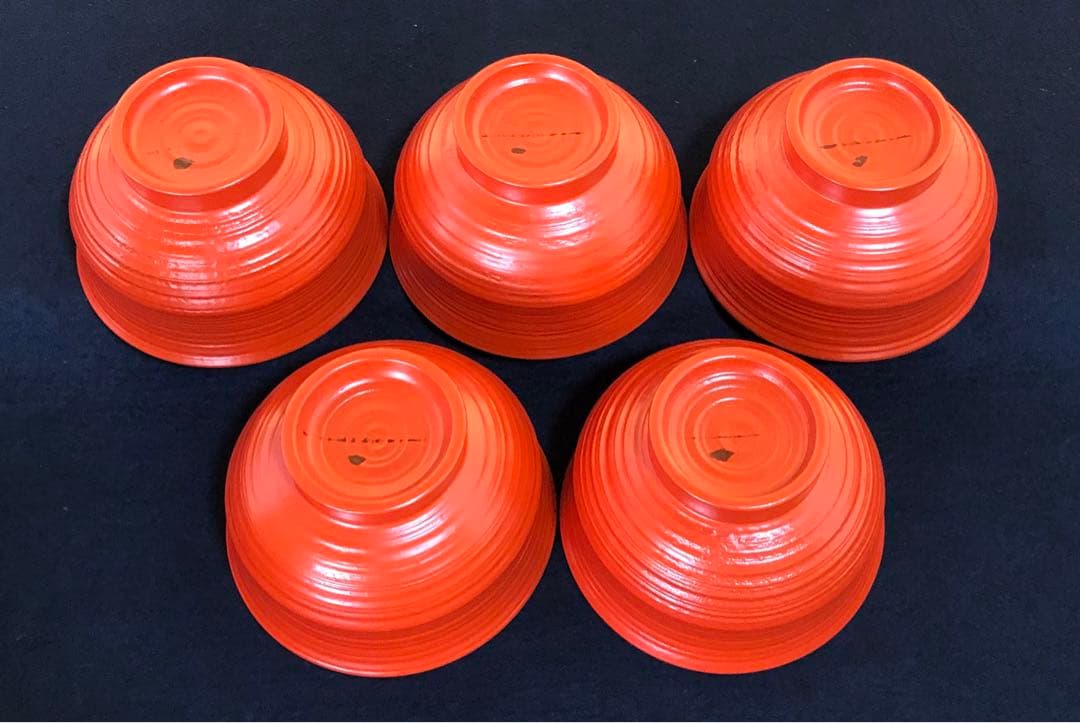 《R》洗朱挽目椀5客 多用椀 十時啓悦 木製漆器 略歴 共箱 251208お4