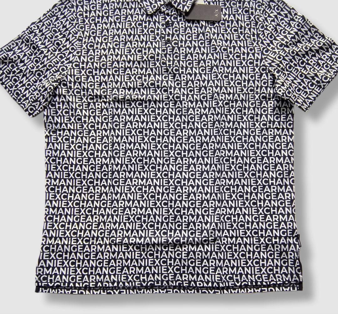 BIG XL ARMANI EXCHANGE ロゴ総柄 半袖ポロシャツ紺/白