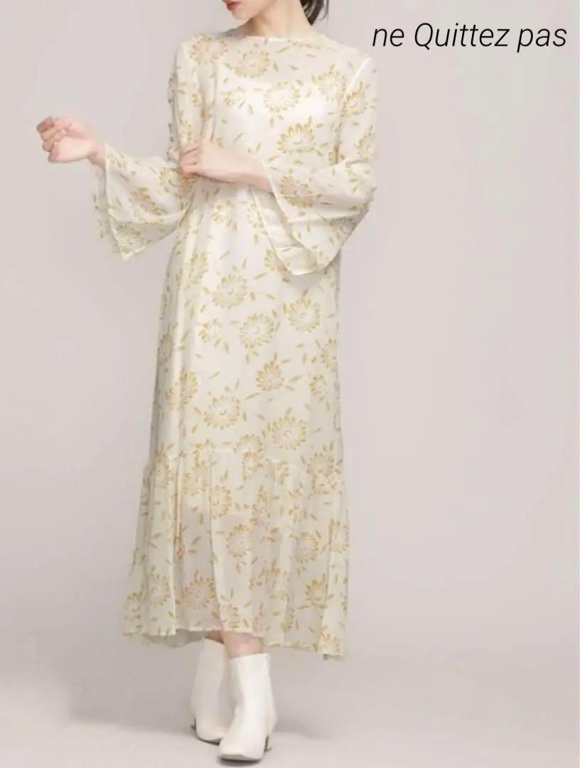 【SALE】ヌキテパ ワンピース 長袖 花 フラワー シアー ロング セレモニー