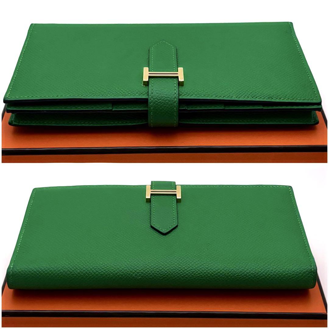 ゴールド金具✨️HERMES エルメス ベアン スフレ 長財布 緑 グリーン