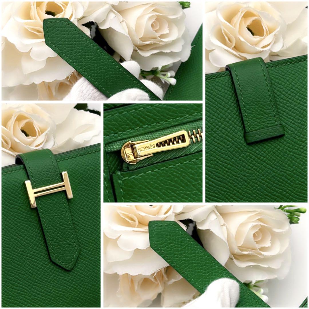 ゴールド金具✨️HERMES エルメス ベアン スフレ 長財布 緑 グリーン