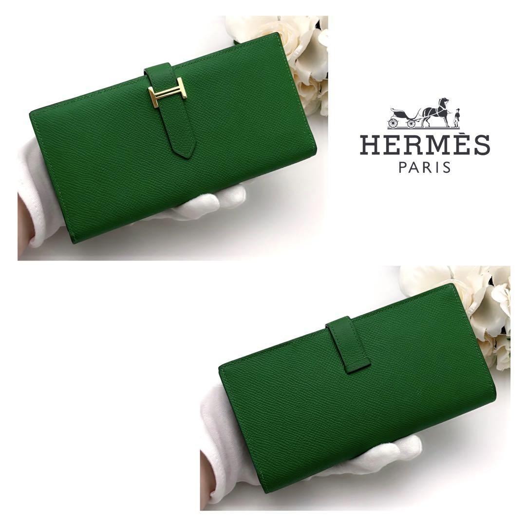 ゴールド金具✨️HERMES エルメス ベアン スフレ 長財布 緑 グリーン