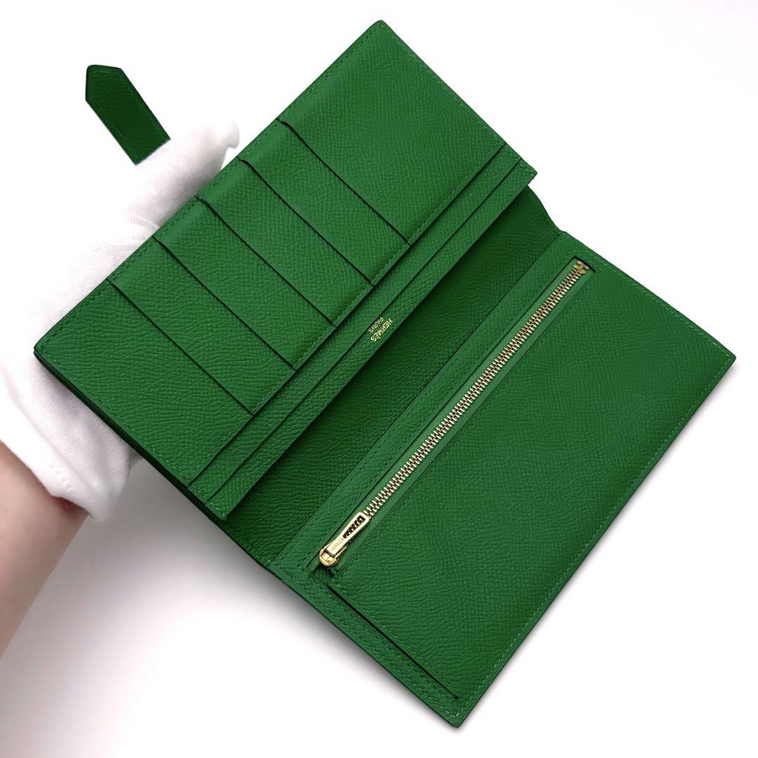 ゴールド金具✨️HERMES エルメス ベアン スフレ 長財布 緑 グリーン