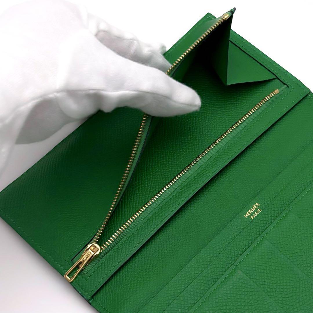 ゴールド金具✨️HERMES エルメス ベアン スフレ 長財布 緑 グリーン