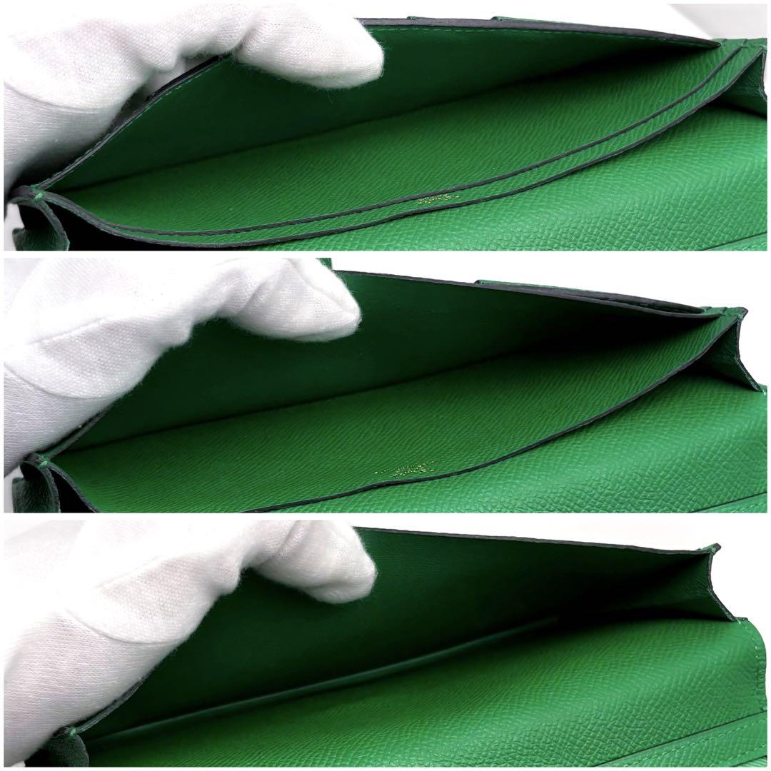 ゴールド金具✨️HERMES エルメス ベアン スフレ 長財布 緑 グリーン
