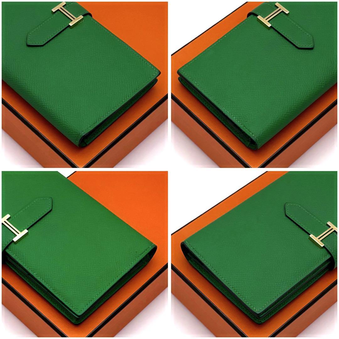 ゴールド金具✨️HERMES エルメス ベアン スフレ 長財布 緑 グリーン
