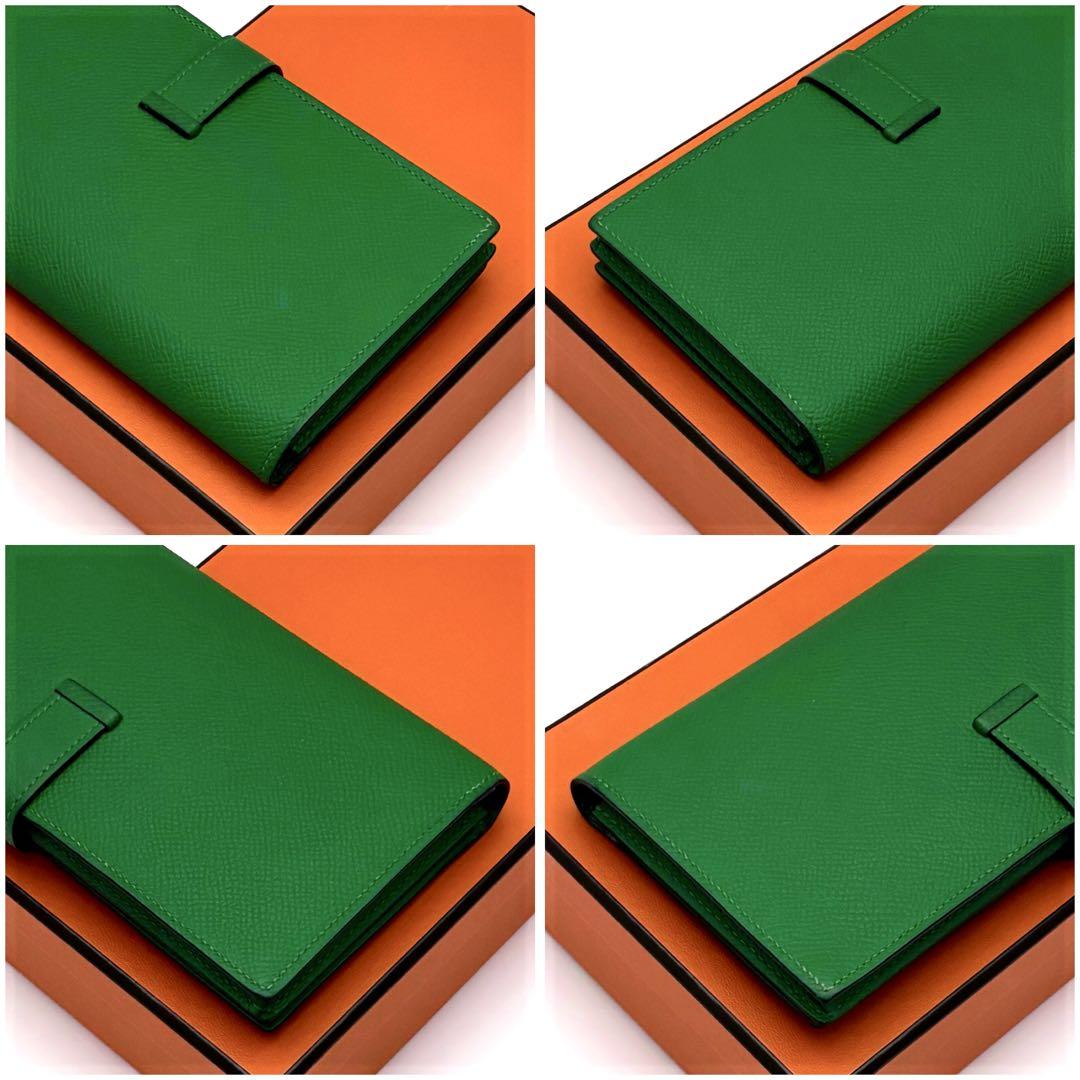 ゴールド金具✨️HERMES エルメス ベアン スフレ 長財布 緑 グリーン