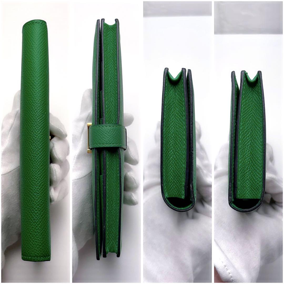 ゴールド金具✨️HERMES エルメス ベアン スフレ 長財布 緑 グリーン