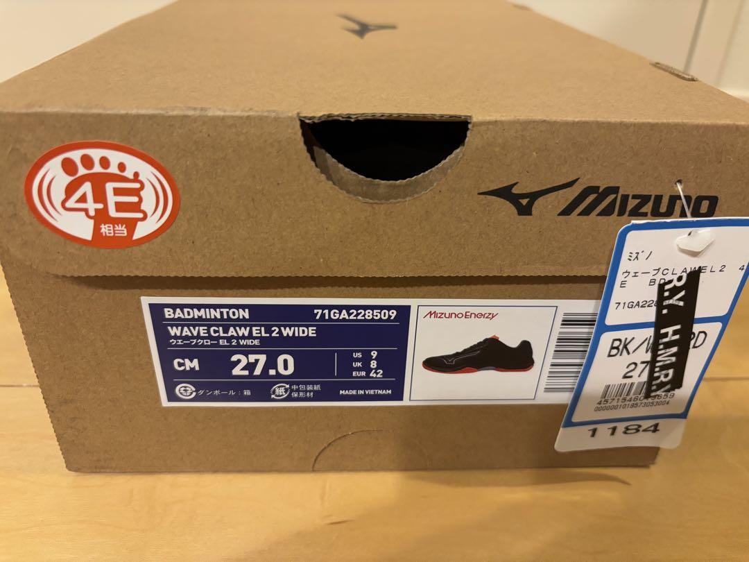 【美品】ミズノ　バドミントンシューズ ウエーブクローEL2 4E WIDE