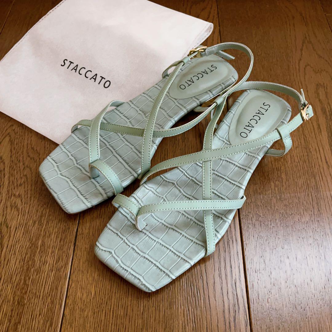 美品STACCATOスタッカート★ グリーントゥポストストラップフラット