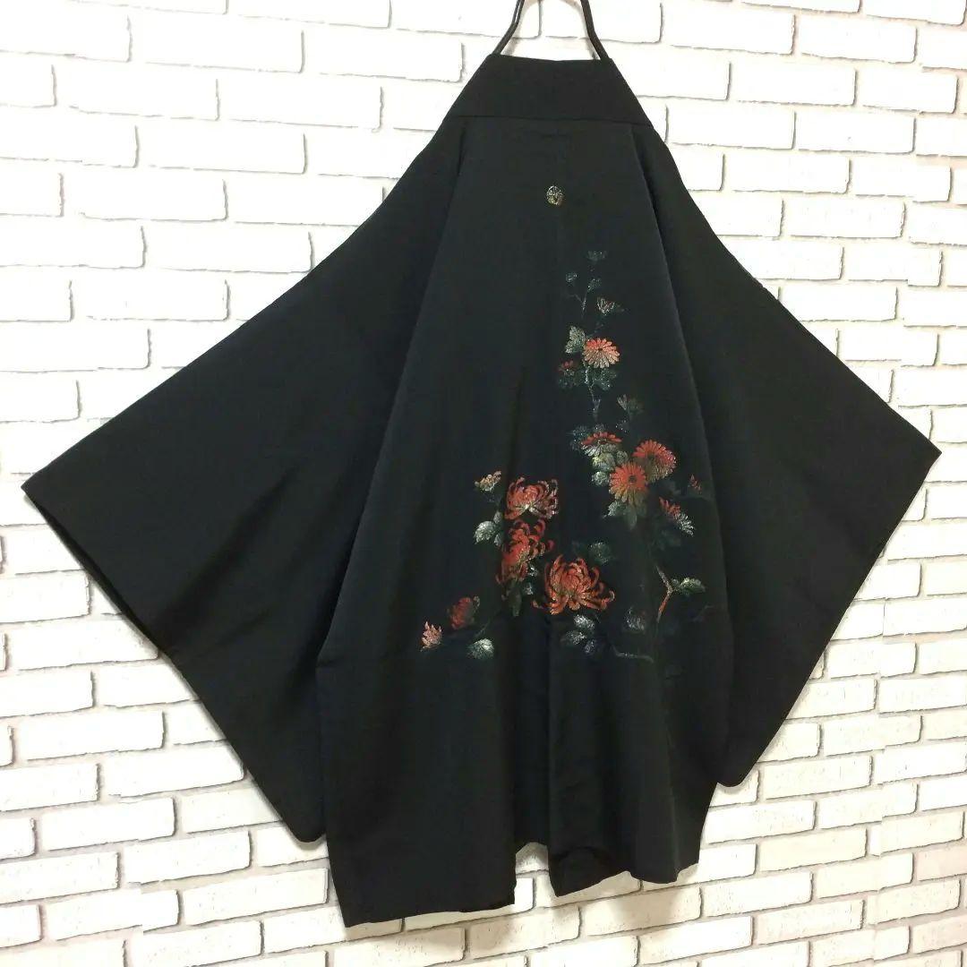 黒絵羽織 黒羽織 光沢 金銀 花柄 絵羽織 羽織 モード ヨウジヤマモト 好きに