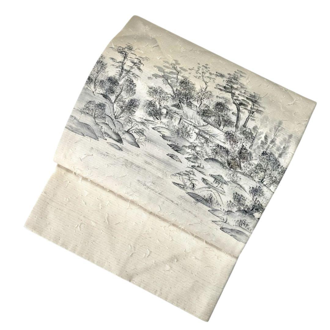 名古屋帯 ひげ紬 内山晴祥 作家物 手描き 金彩 水墨画 NO-1375