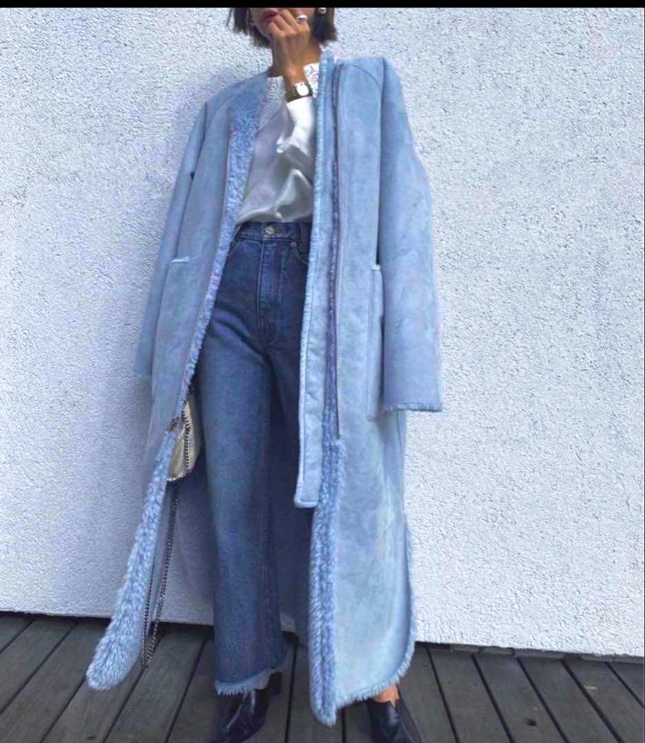 REVERSIBLE AMERI vintageボア ライトブルー ロングコート REVERSIBLE AMERI vintageボア ライトブルー ロングコート