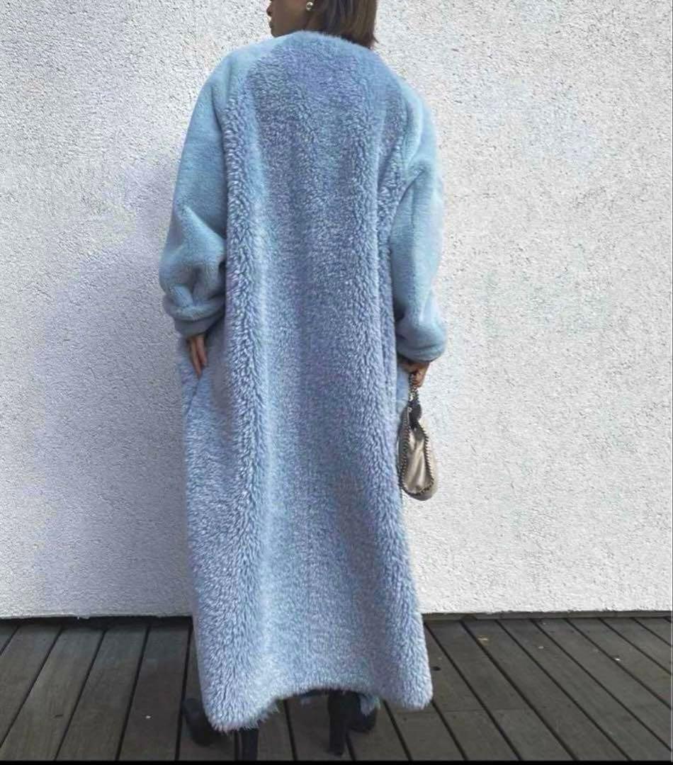 REVERSIBLE AMERI vintageボア ライトブルー ロングコート REVERSIBLE AMERI vintageボア ライトブルー ロングコート