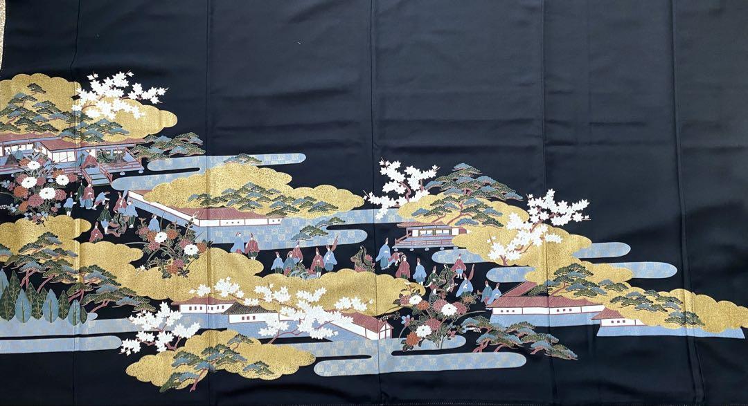 大人可愛いセレブ着物スカートフリーサイズ黒留袖着物リメイクロングスカート2555