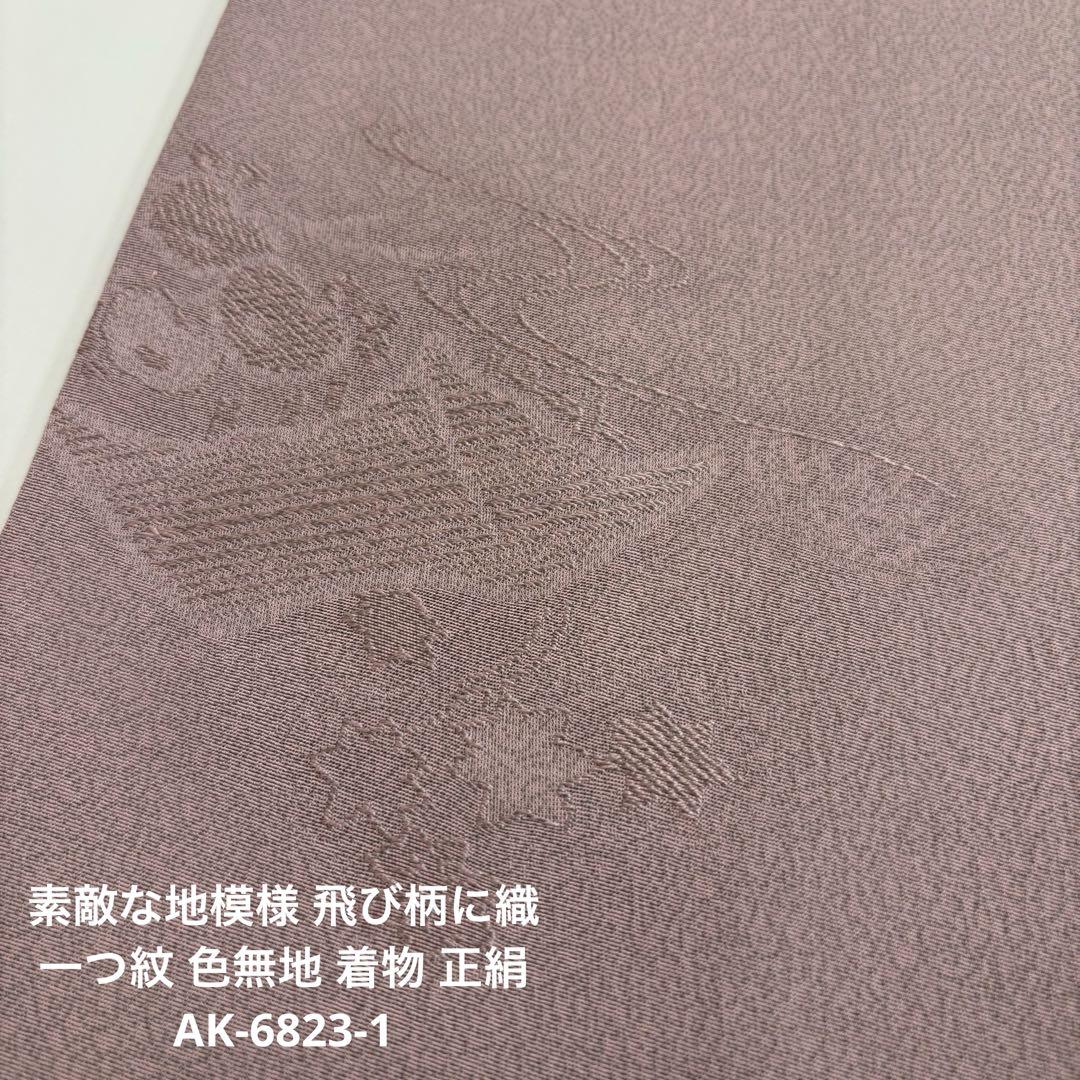 素敵な地模様 飛び柄に織 一つ紋 色無地 着物 正絹 AK-6823-1