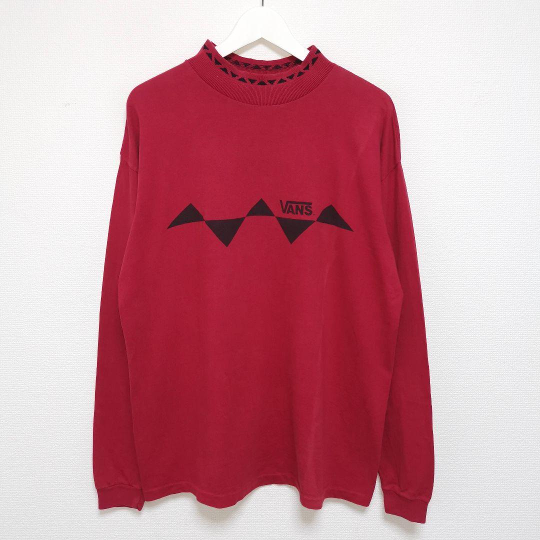 M 80s VANS バンズ モックネック ロンT 長袖 Tシャツ 赤 USA製