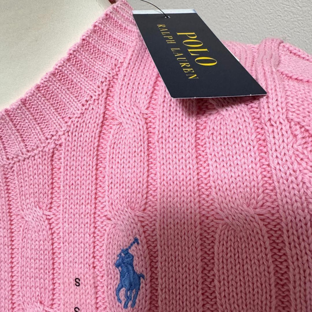 ラルフローレン 半袖 ケーブルニット ピンク Sサイズ 新品タグ付】 POLO ラルフローレン 半袖ケーブルニット ピンク S