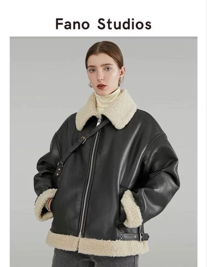 Fano Studios ムートンコート ブラック/アイボリージャケット・アウター