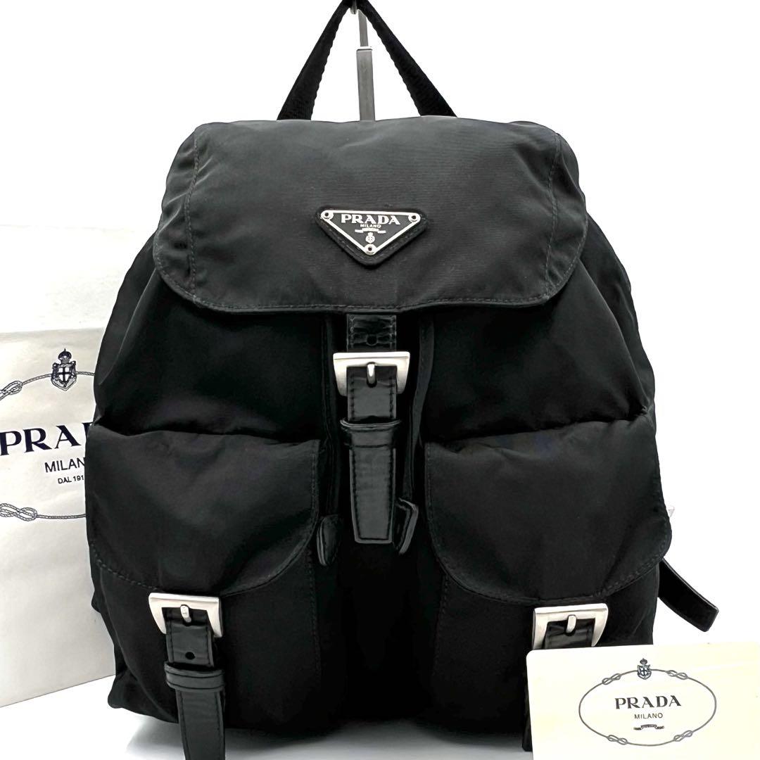 《美品》ギャラ付 PRADA 三角ロゴ Wポケット ナイロン レザー リュック