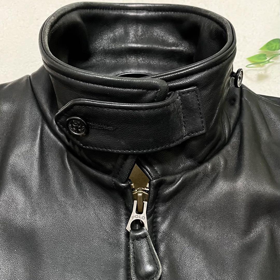 希少　ポロ　ラルフローレン　90s ライダース　ブラックレザー（羊革）　Lサイズ