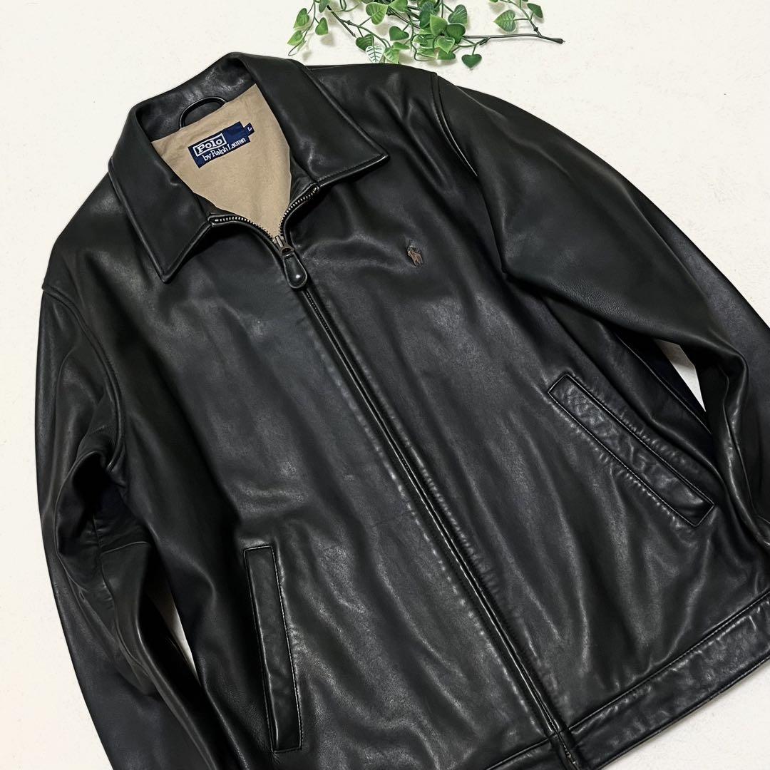 希少　ポロ　ラルフローレン　90s ライダース　ブラックレザー（羊革）　Lサイズ