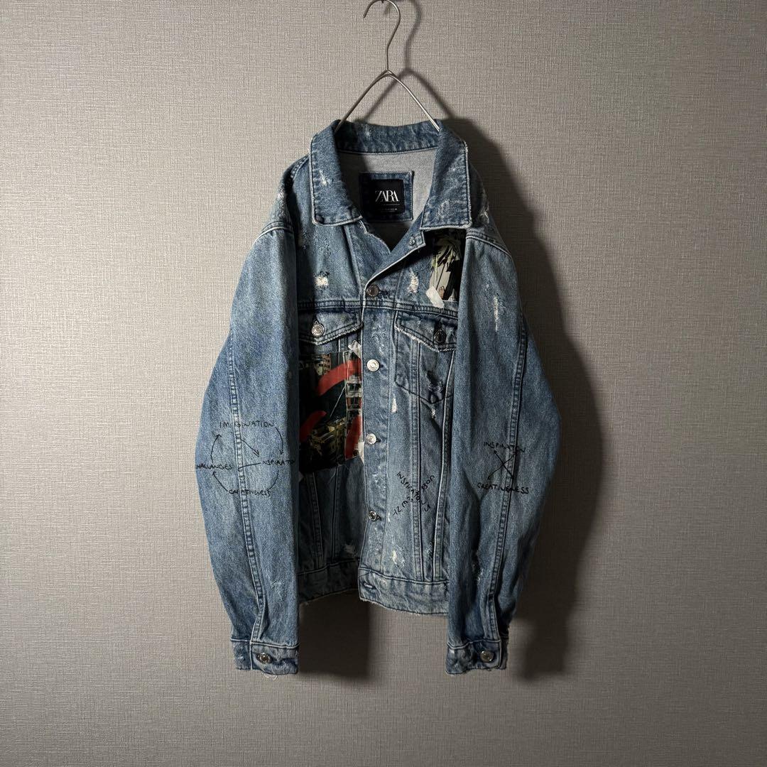 超個性的☆ZARA ザラ デニムジャケット アートデザイン ダメージ 超個性的☆ZARA ザラ デニムジャケット アートデザイン ダメージ