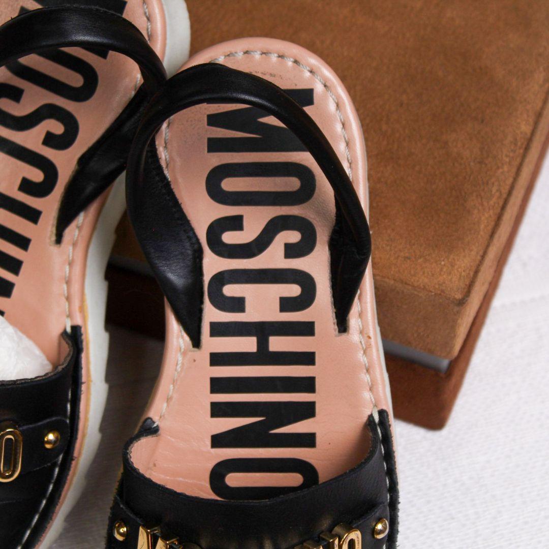 美品】MOSCHINO レザーサンダル 厚底 ブラック ゴールド 23cm