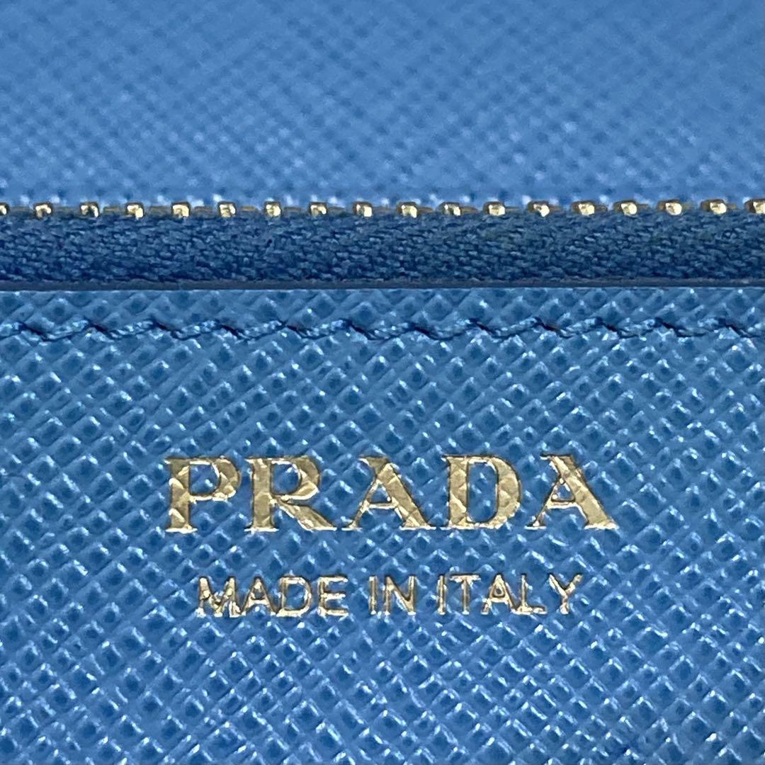 月末限定セール　美品　PRADA プラダ　長財布　バイカラー　青　カード　白