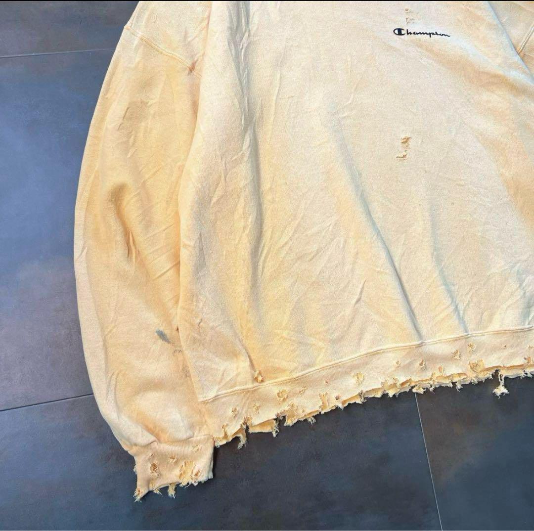 Champion ボロスウェット ブリーチ ダメージ イエロー 褪色