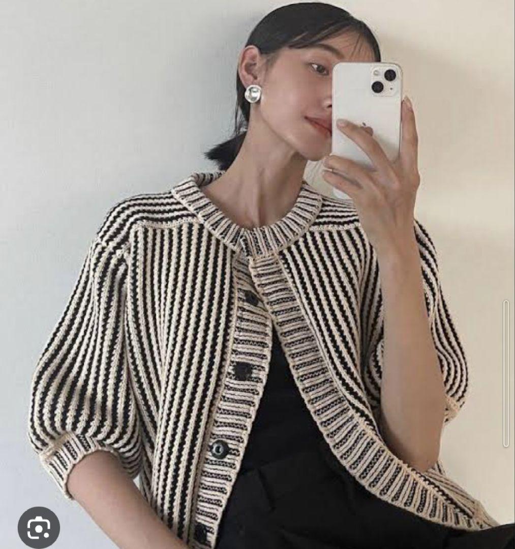 CLANE✩STRIPE CABLE HALF SLEEVE CDハチニット