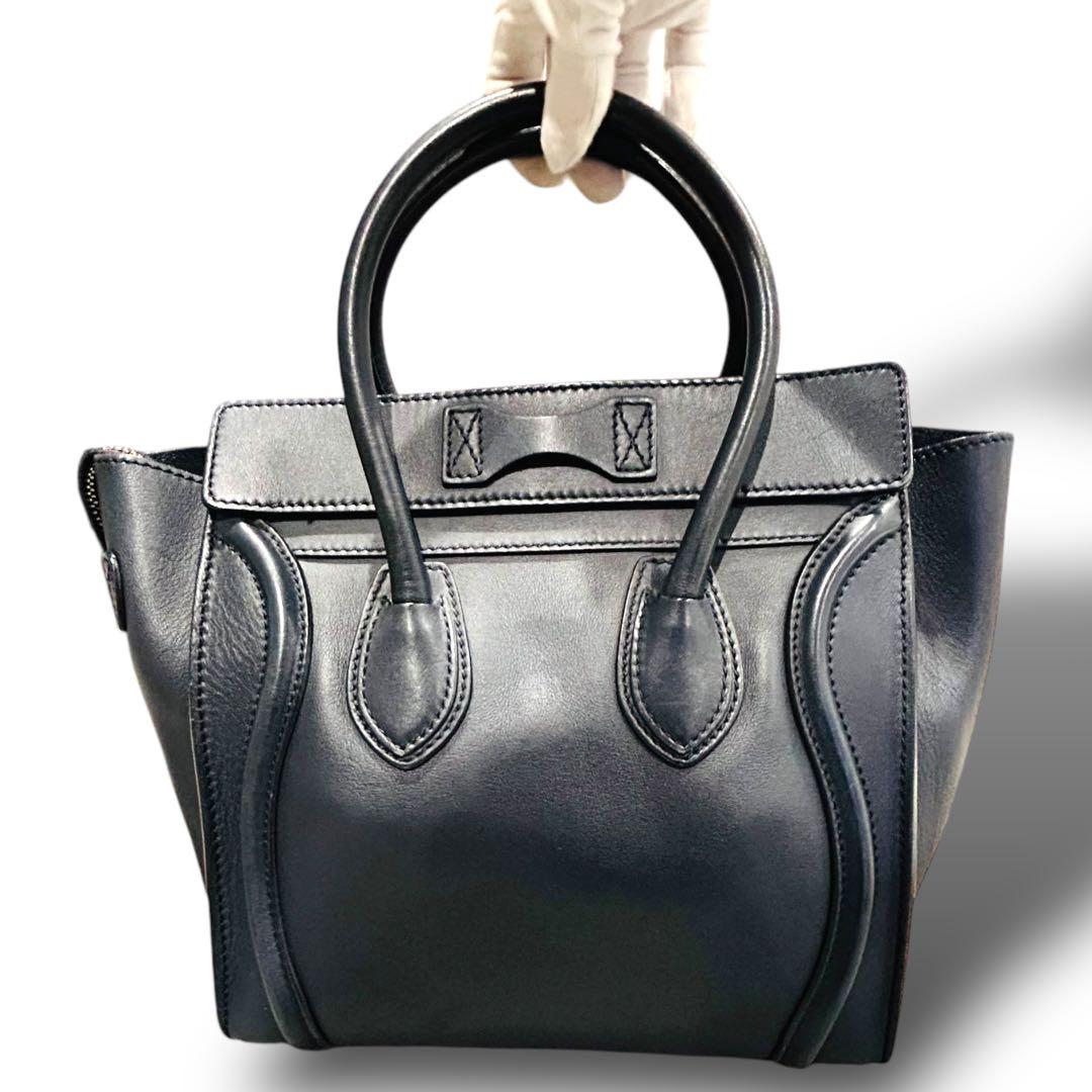 美品 CELINE セリーヌ　ラゲージトート　バッグ　大容量　A4収納　ネイビ