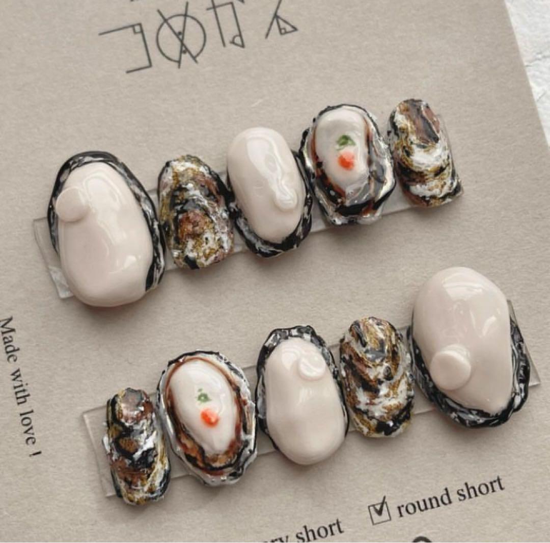 【サイズオーダー品】ネイルチップ：リアル牡蠣デザイン