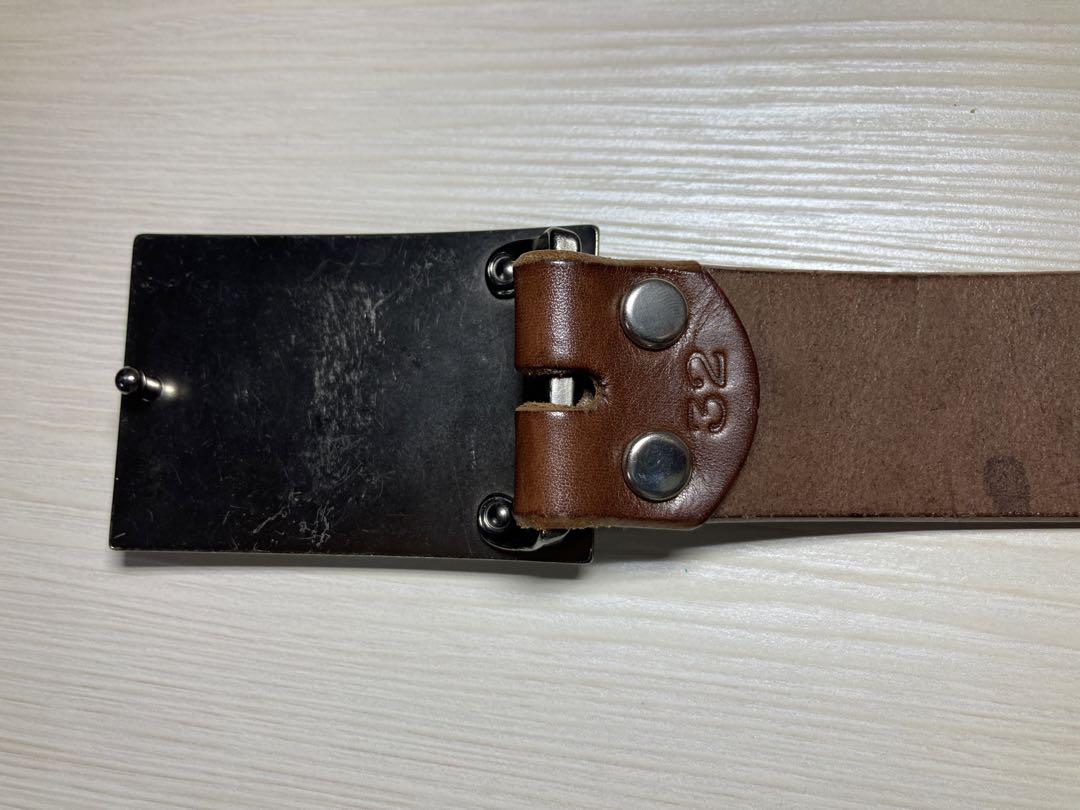 【美品】ALZUNI レザー製メンズベルト 天然石バックル 茶色