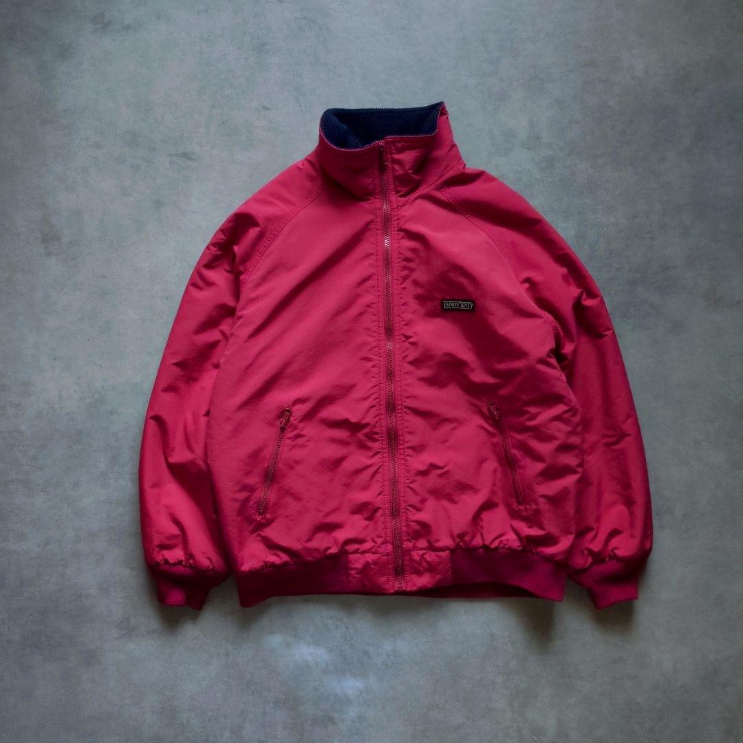 ランズエンド 90s スコールジャケット 短丈 ナイロン フリース 赤 紺L・LANDS'END