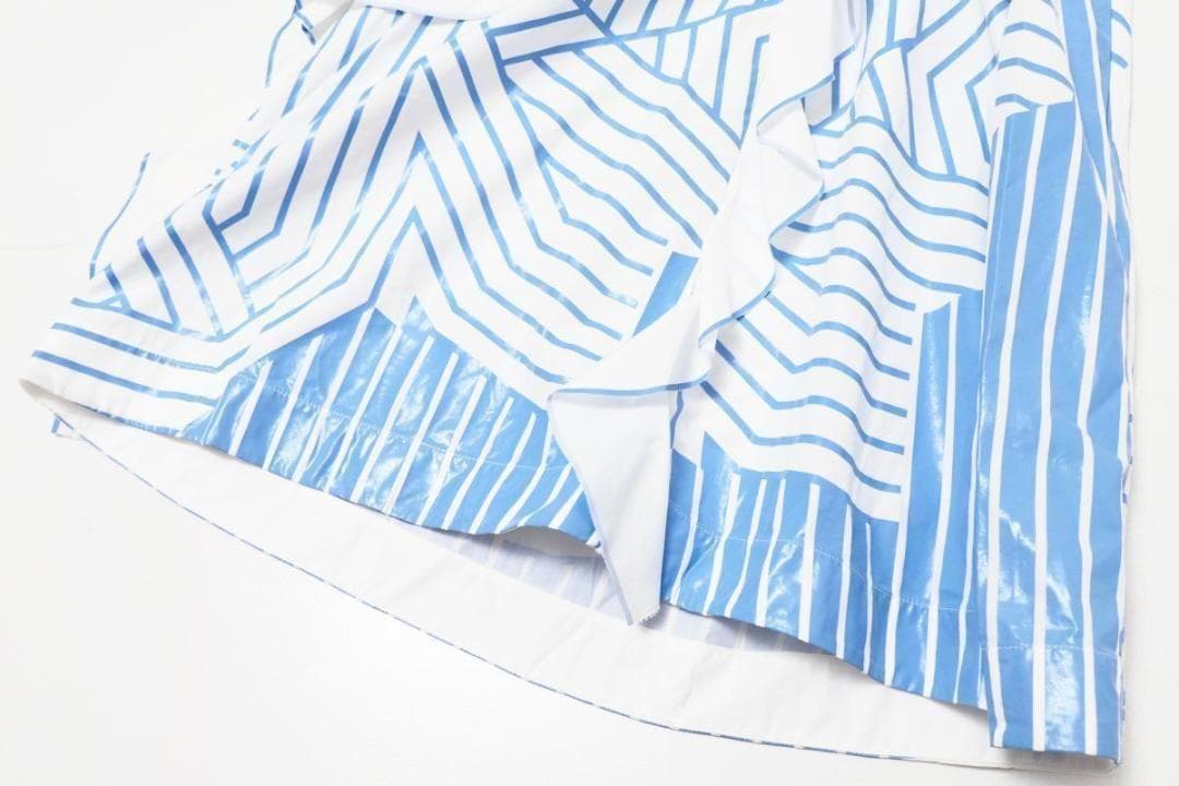 ジルサンダー ワンピース 半袖 フリル ストライプ　ドレス ブルー コットン