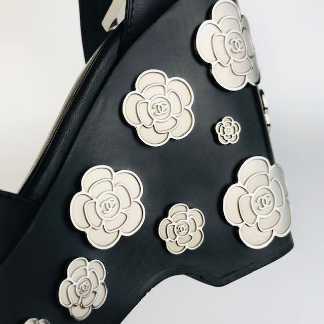 マトラッセ 美品★CHANEL・レザー メタル カメリアココマーク付 サンダル(361/2) 79Ene-m25689737808 がポイント