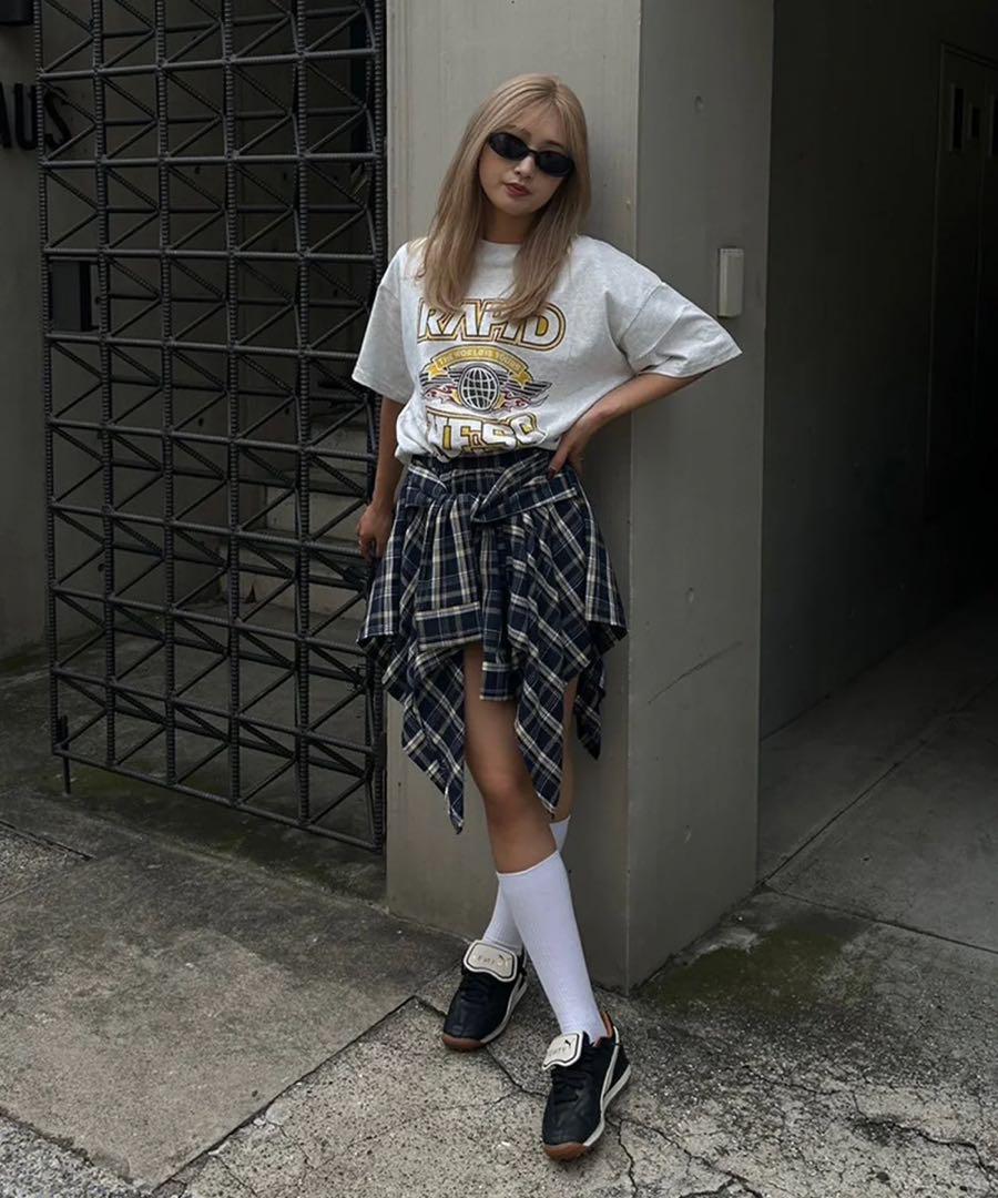 【ACLENT アクレント】Asymmetry check mini skirt