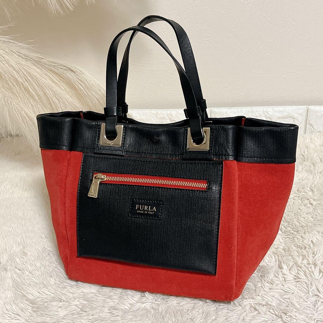 FURLA フルラ リバーシブルトートバッグ レッド ブラック - メルカリ