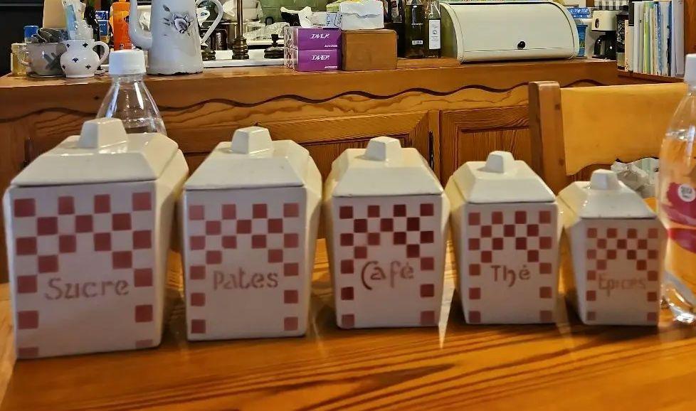 フランス ブロカント キャニスター5点セット　陶器製