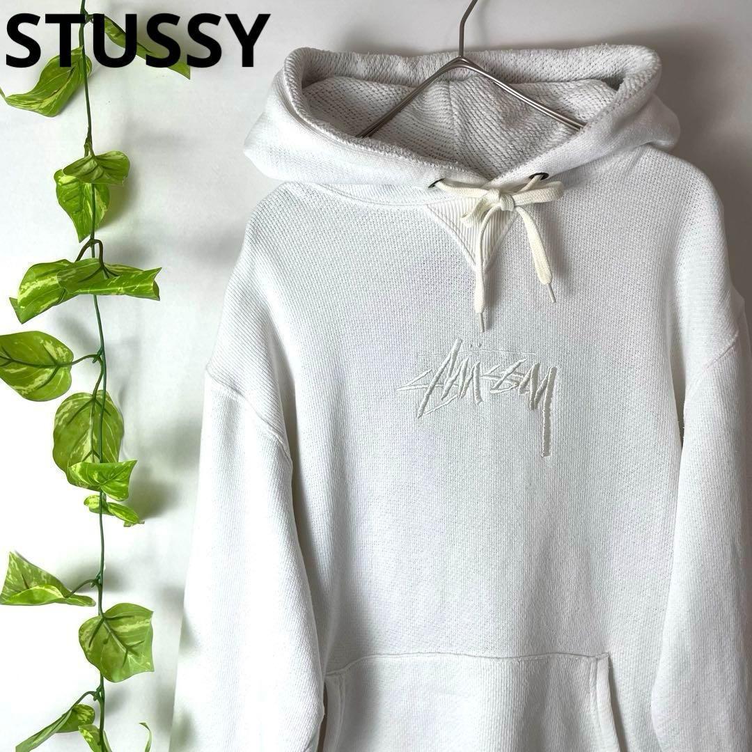 美品✨希少✨STUSSY ストックロゴパーカー センターロゴ オールホワイト