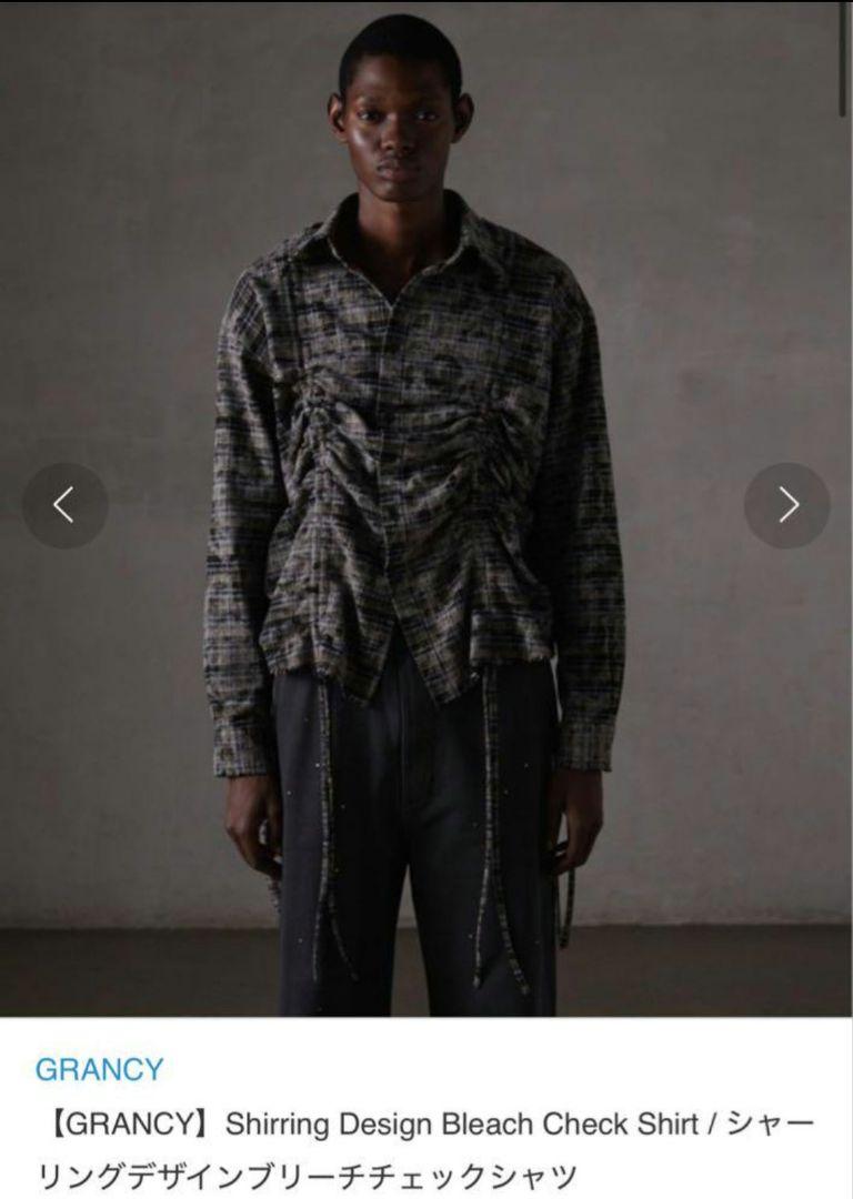 Grancy シャーリングデザインブリーチチェックシャツ　L ブラック GRANCY】Shirring Design Bleach Check Shirt / シャーリング