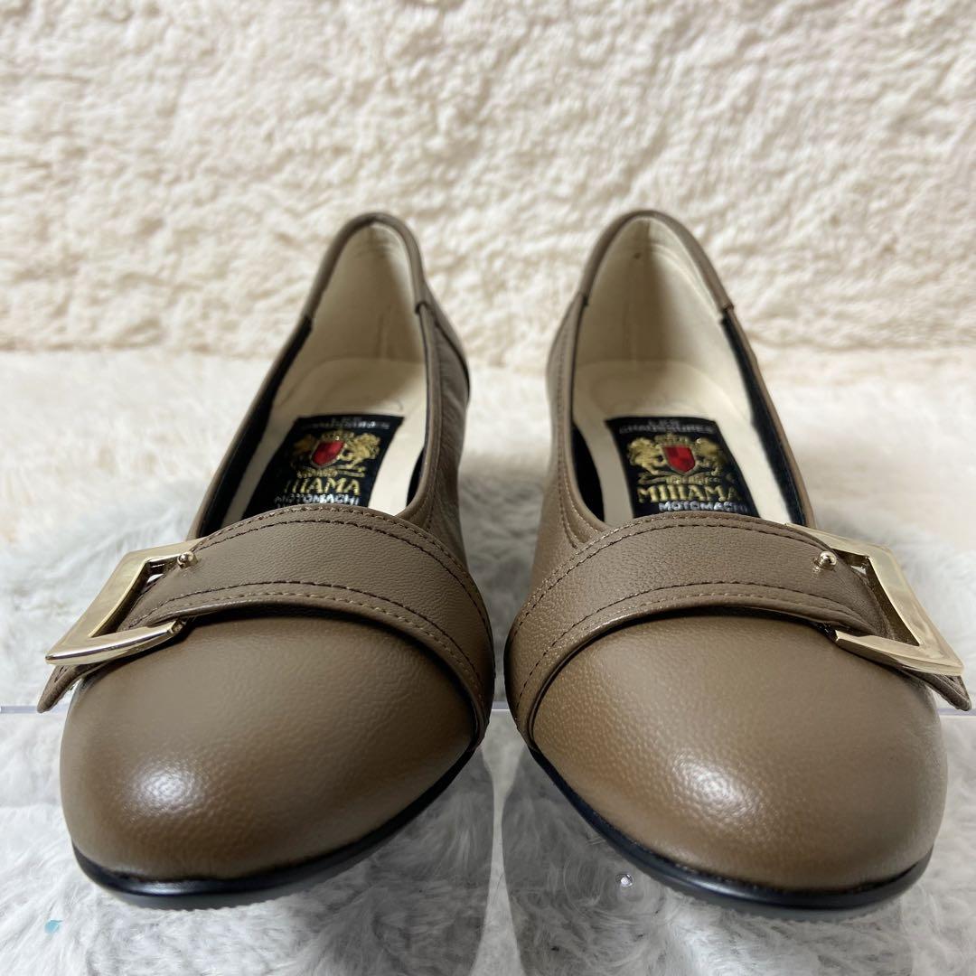 ほぼ新品 MIHAMA ミハマ レザー パンプス ベルト ブラウン 茶 23cm