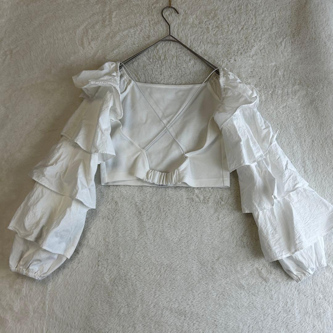 パピエ papier フリルクロスブラウス ホワイト フリーサイズ パピエ papier フリルクロスブラウス ホワイト フリーサイズ