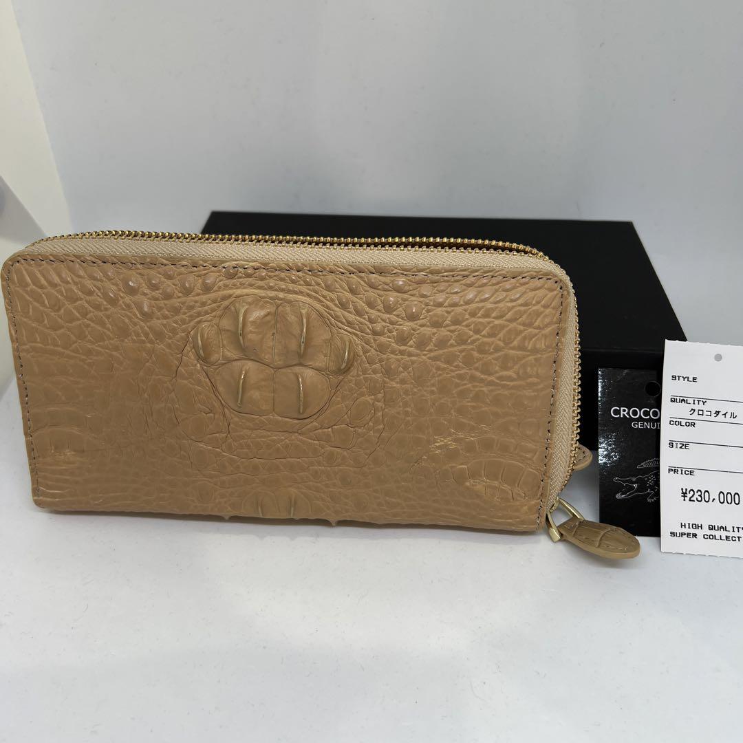 新品 クロコダイル キャメルベージュ ラウンドファスナー長財布 画像7